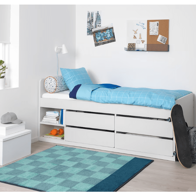 SLÃƒÆ’Ã¢â‚¬Å¾KT Bed frame w storage+slatted bedbase, white, 90x200 cm