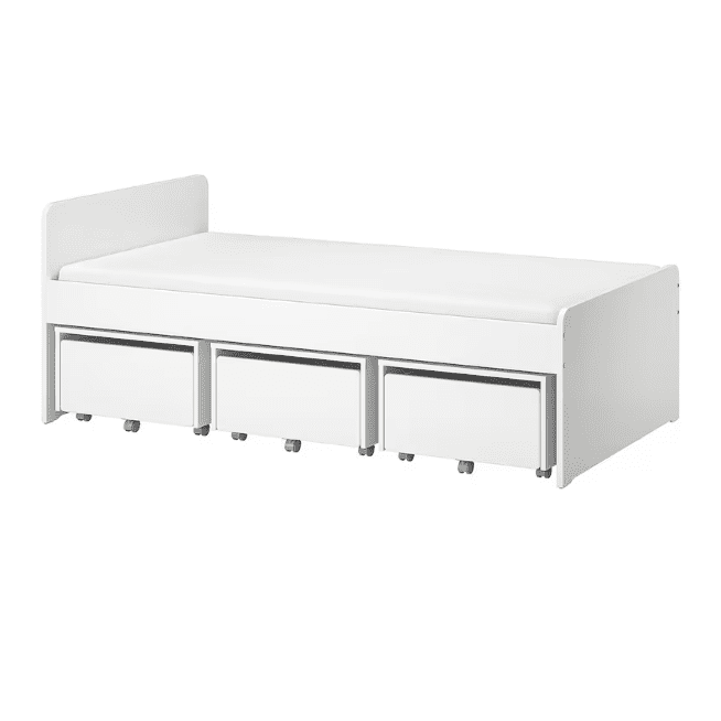 SLÃƒÆ’Ã¢â‚¬Å¾KT Bed frame with 3 storage boxes, white, 90x200 cm