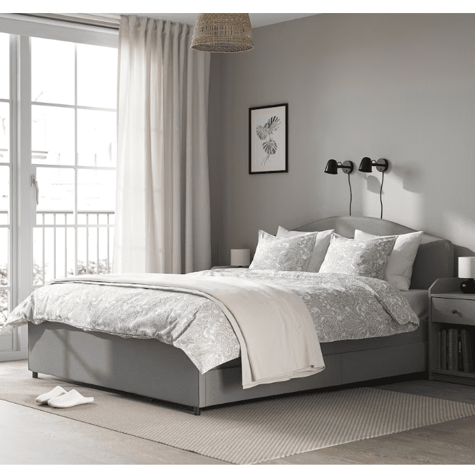 HAUGA Bedroom furniture, set of 4, Vissle grey, 140x200 cm