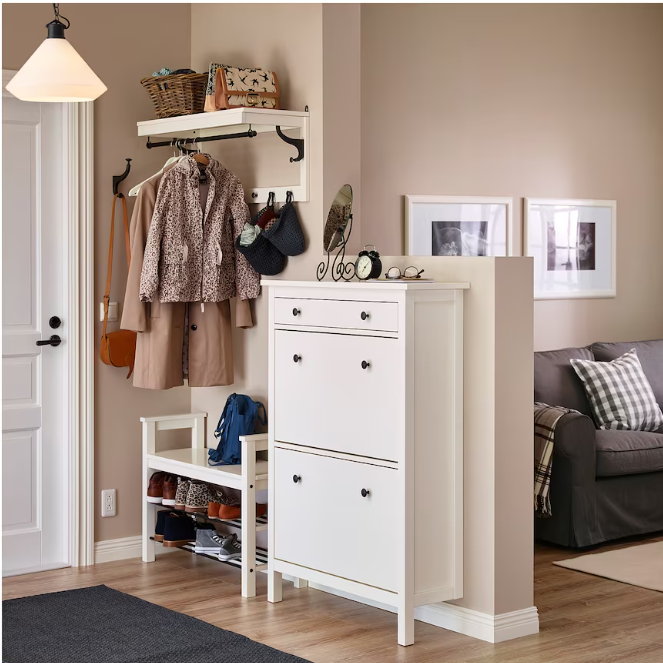 HEMNES Shoe cabinet with 2 compartments, white, 89x30x127 cm